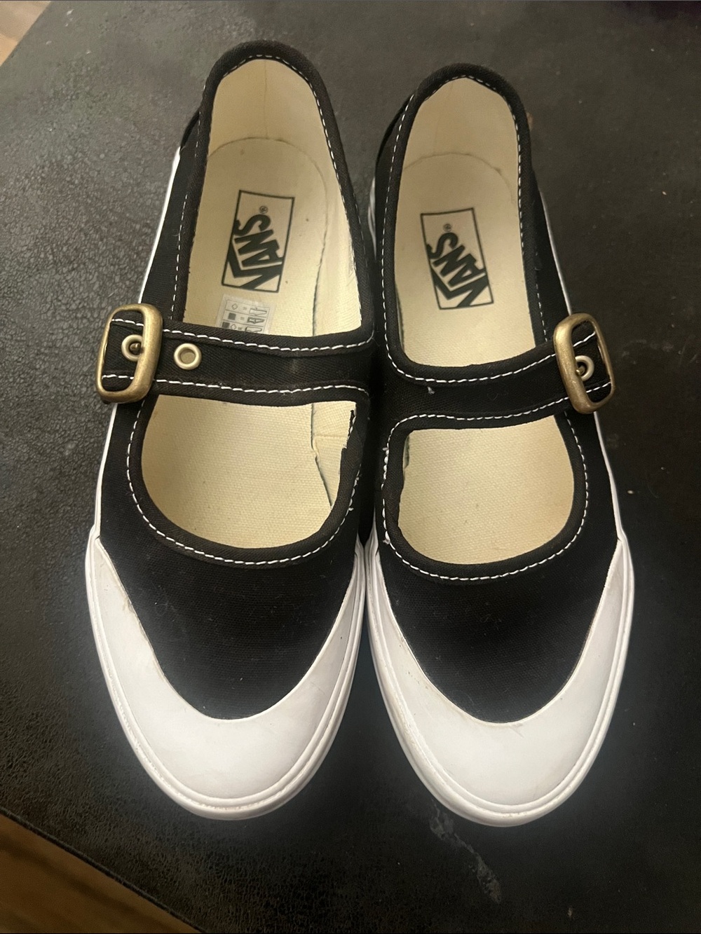Vans Kids Black Canvas Mary Jane Shoes size 2.5